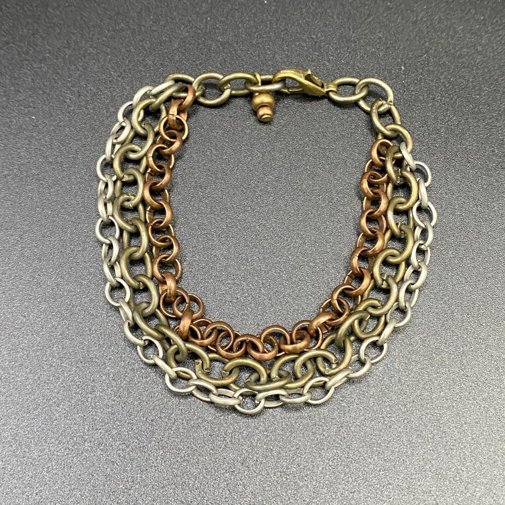 Handmade Aged Copper Brass & Silver Tone Multi Chain Bracelet by Neanie-Bot